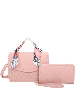 Scarf Top Handle Quilted 2 in 1 Satchel LF369S2 PINK